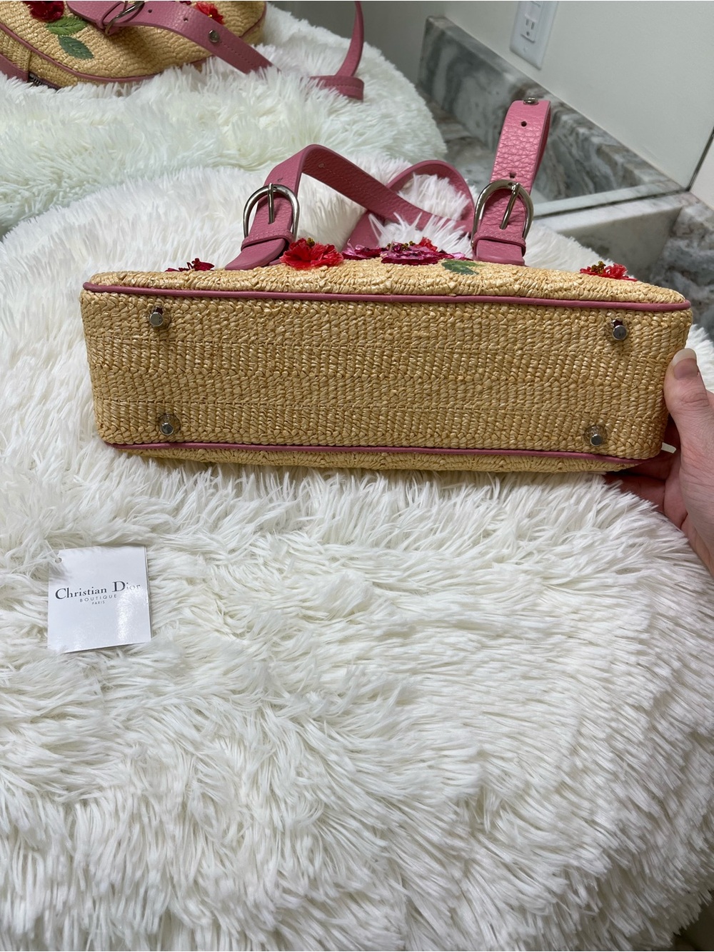 Limited Edition 2005 Dior Floral Wicker and Pink Raffia Flower Vintage Hand Bag - Picture 5 of 8